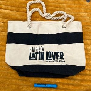 How to be a Latin Lover movie beach bag promo